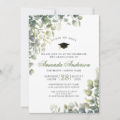 Invitation Elégante Aquarelle Eucalyptus Graduation Party (Devant)