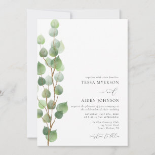 Invitation Elégante aquarelle Eucalyptus Mariage vert