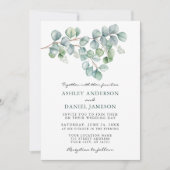 Invitation Elégante aquarelle Eucalyptus Mariage vert (Devant)
