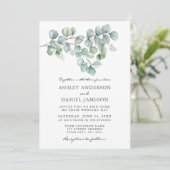 Invitation Elégante aquarelle Eucalyptus Mariage vert (Debout devant)