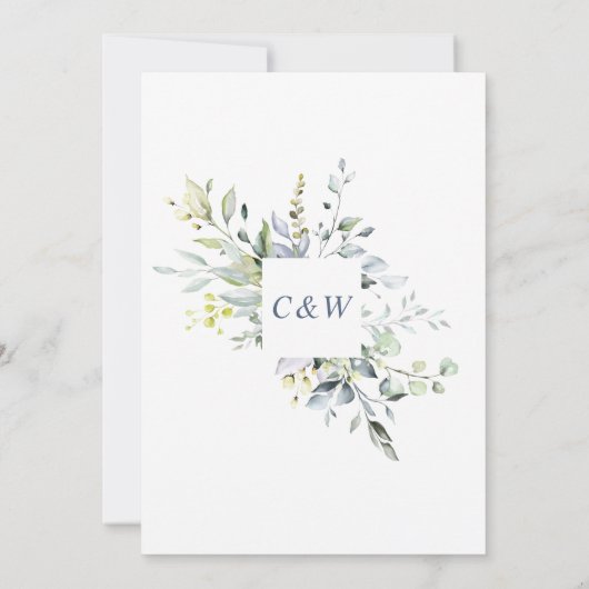 Invitation Elégante aquarelle Eucalyptus Mariage vert (Dos)