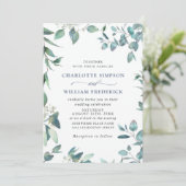 Invitation Elégante aquarelle Eucalyptus Mariage vert (Debout devant)