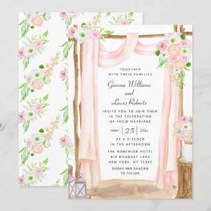 Invitation Elégante aquarelle extérieure rose Mariage floral