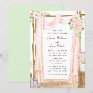 Invitation Elégante aquarelle extérieure rose Mariage floral