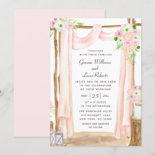 Invitation Elégante aquarelle extérieure rose Mariage floral