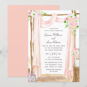 Invitation Elégante aquarelle extérieure rose Mariage floral