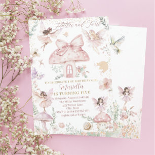 Invitation Elégante aquarelle Fairy fait cinq ans