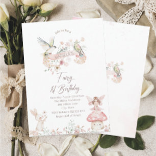 Invitation Elégante aquarelle Fairy Premier anniversaire Baby