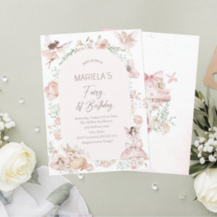 Invitation Elégante aquarelle Fairy Premier anniversaire Baby