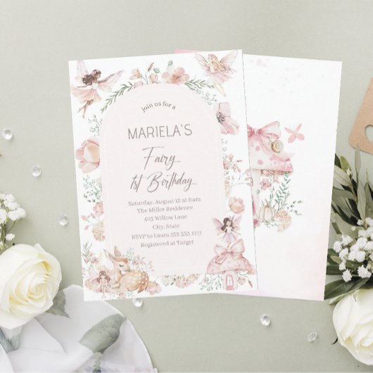 Invitation Elégante aquarelle Fairy Premier anniversaire Baby