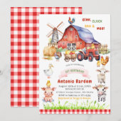 Invitation Elégante aquarelle ferme bébé 3ème anniversaire (Devant / Derrière)