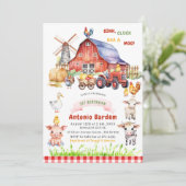 Invitation Elégante aquarelle ferme bébé 3ème anniversaire (Debout devant)