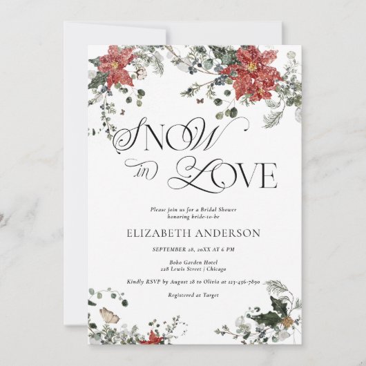 Invitation Elégante aquarelle Fête des mariées florale hivern (Devant)