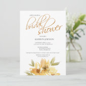 Invitation Elégante aquarelle Fête des mariées florale jaune (Debout devant)