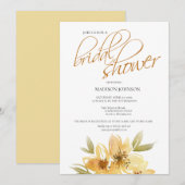 Invitation Elégante aquarelle Fête des mariées florale jaune (Devant / Derrière)