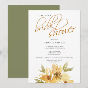 Invitation Elégante aquarelle Fête des mariées Mariage jaune