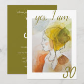 Invitation Elégante aquarelle Fière dame 30e anniversaire (Devant / Derrière)