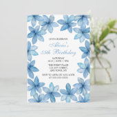 Invitation Elégante aquarelle Fleur Bleue N'importe quel âge (Debout devant)