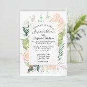 Invitation Élégante aquarelle Fleur de rose ivoire Brume pâle (Debout devant)