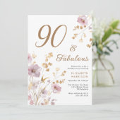 Invitation Elégante aquarelle Fleur sauvage 90e fête d'annive (Debout devant)
