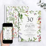 Invitation Elégante aquarelle Fleur sauvage d'été 30e anniver<br><div class="desc">Vous cherchez à faire une impression durable sur vos invités? Assurez-vous que votre fête du 30e anniversaire est celle dont vous vous souviendrez avec cette Elégante Invitation du 30e anniversaire du Fleur sauvage d'été. Avec des fleurs sauvages d'aquarelle vibrants encadrant le texte, ainsi qu'une calligraphie à la main moderne, ces...</div>