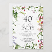 Invitation Elégante aquarelle Fleur sauvage d'été 40e anniver (Devant)