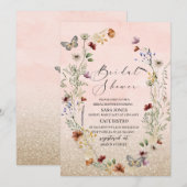 Invitation Elégante aquarelle fleur sauvage et papillon Flor (Devant / Derrière)