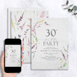 Invitation Elégante aquarelle Fleur sauvage Florale 30e anniv<br><div class="desc">Bienvenue à vos amis et votre famille pour vos célébrations du 30e anniversaire avec cette Elégante Aquarelle Fleur sauvage Florale Invitation du 30e anniversaire! Cette magnifique invitation est un design classique et intemporel avec des touches modernes. Des fleurs sauvages d'aquarelle délicats ornent le devant de l'invitation, imprimés sur une texture...</div>