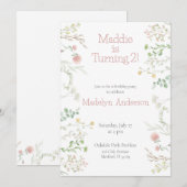 Invitation Elégante aquarelle Fleur sauvage frontière Anniver (Devant / Derrière)