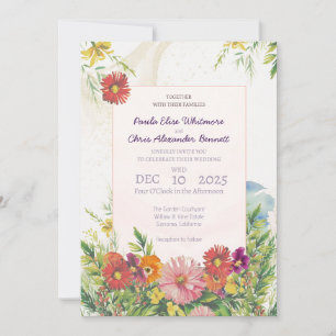 Invitation Elégante aquarelle Fleur sauvage Jardin Mariage