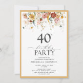 Invitation Elégante Aquarelle Fleur sauvage Jaune 40e anniver (Devant)