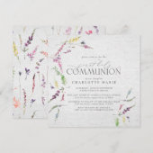 Invitation Elégante aquarelle Fleur sauvage première communio (Devant / Derrière)