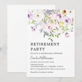 Invitation Elégante aquarelle fleurs de jardin de retraite (Devant / Derrière)