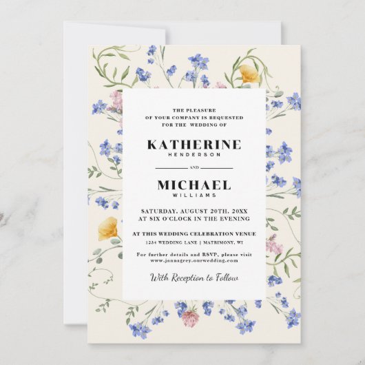 Invitation Elégante aquarelle Fleurs du monde Meadow Mariage (Devant)