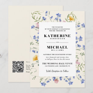 Invitation Elégante aquarelle Fleurs du monde Pré RSVP Mariag