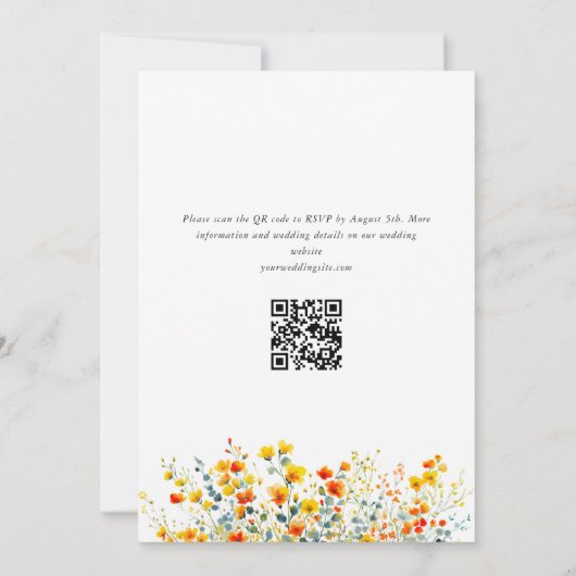 Invitation Elégante aquarelle Fleurs sauvages Mariage code QR (Dos)