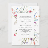 Invitation Elégante aquarelle Fleurs sauvages Mariage code QR (Devant)