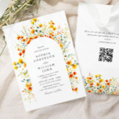 Invitation Elégante aquarelle Fleurs sauvages Mariage code QR