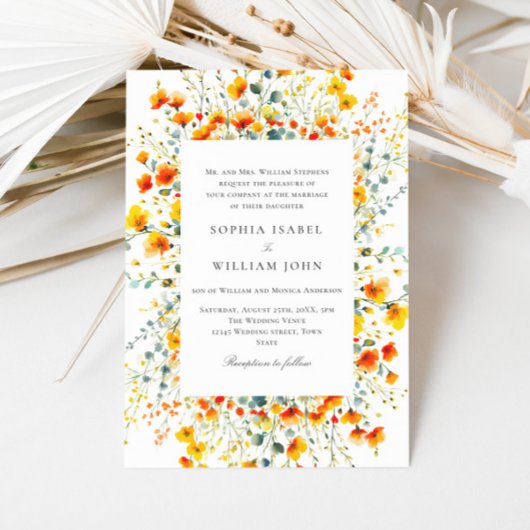 Invitation Elégante aquarelle Fleurs sauvages Mariage code QR