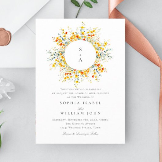 Invitation Elégante aquarelle Fleurs sauvages Mariage tout en