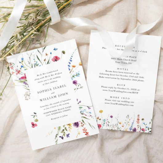 Invitation Elégante aquarelle Fleurs sauvages Mariage tout en