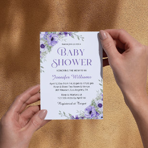 Invitation élégante aquarelle fleurs violettes baby shower ch