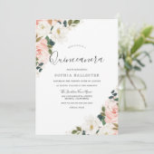 Invitation Elégante aquarelle Flexible Blush Leaf Quinceanera (Debout devant)