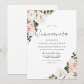 Invitation Elégante aquarelle Flexible Blush Leaf Quinceanera (Devant / Derrière)
