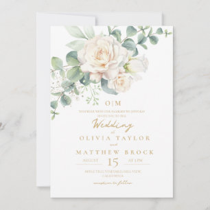 Invitation Elégante aquarelle Flora Rose blanche Mariage