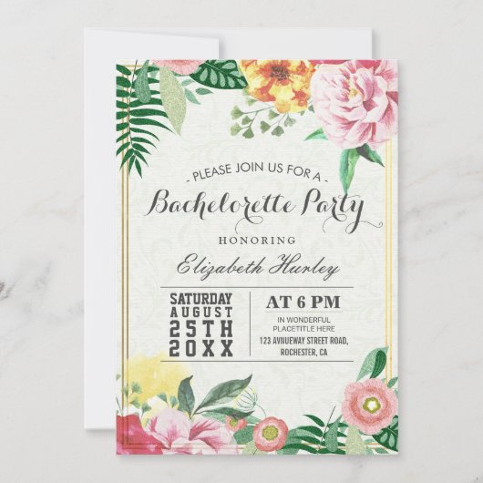 Invitation Elégante aquarelle Floral Bachelorette Party (Devant)