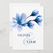 Invitation Elégante aquarelle Floral Blue Navy Mariage blanc (Devant / Derrière)