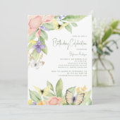 Invitation Elégante aquarelle Floral Butterfly fête d'anniver (Debout devant)