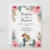 Invitation Elégante aquarelle Floral Couple Mariage été (Devant)