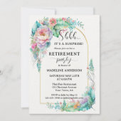 Invitation Elégante aquarelle Floral Gold Retirement (Devant)